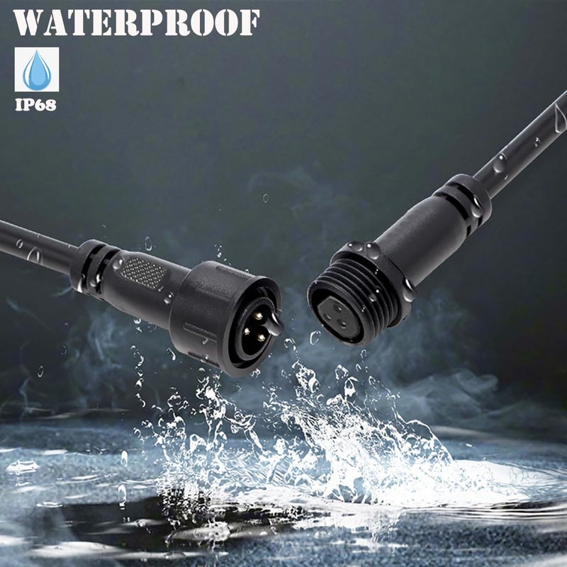 QOFOWIN 3wire Waterproof Connector, 3Pin Male Female Plug LED Connector with 16 AWG IP68 20CM Extension Cable for Car, Boat,Truck,Indoor/Outdoor LED Strip Lights.(3Pin 5Pairs) - Image 2